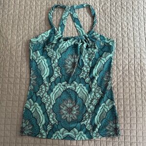 Prana Quinn chakara yoga tank. Aqua, Teal, Black mandala print. Activewear Small